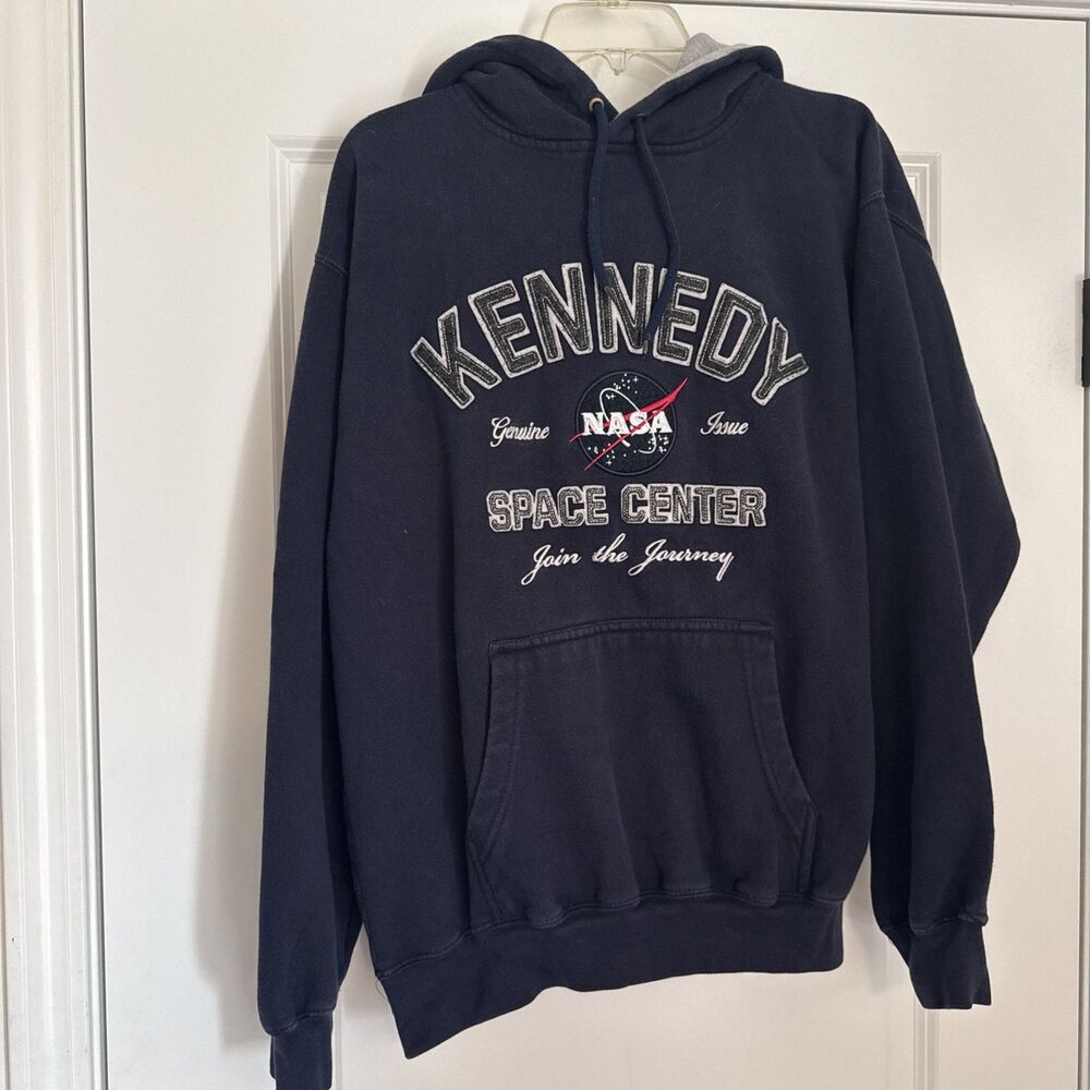 Kennedy Space Center NASA Navy Blue Embroidered Hoodie Sweatshirt ADULT MEDIUM